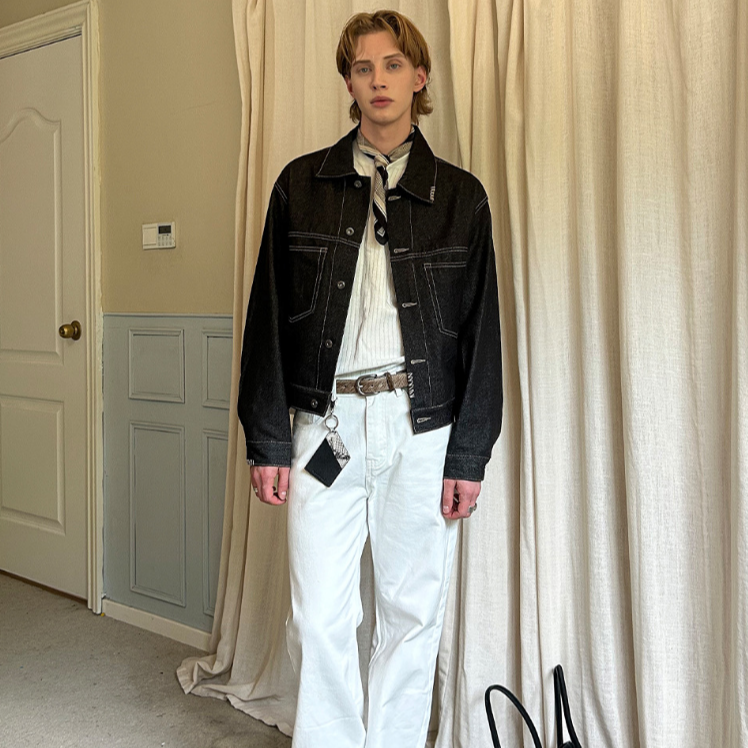 Cropped Denim Lapel Jacket