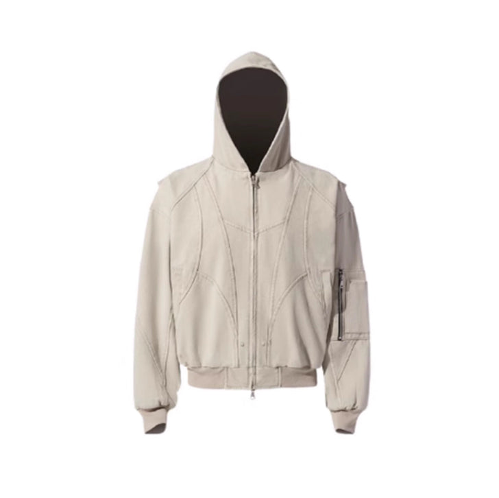 Washed canvas loose hooded jacket