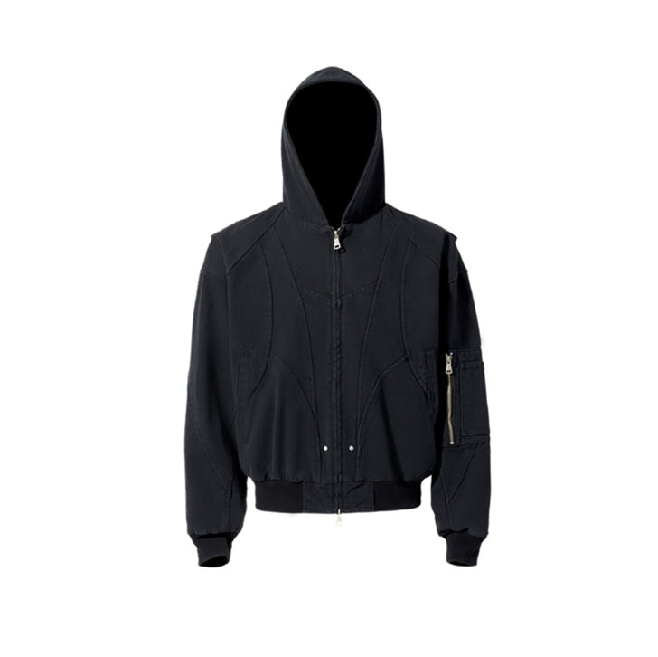 Washed canvas loose hooded jacket