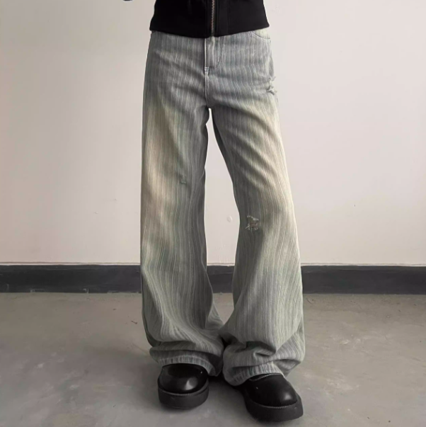 Vintage vertical striped straight jeans