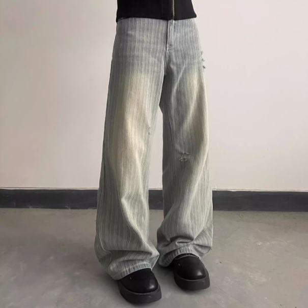 Vintage vertical striped straight jeans