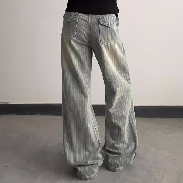 Vintage vertical striped straight jeans