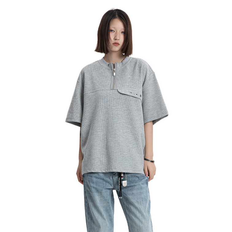 Vintage Cleanfit Half-Zip T-Shirt White Ash