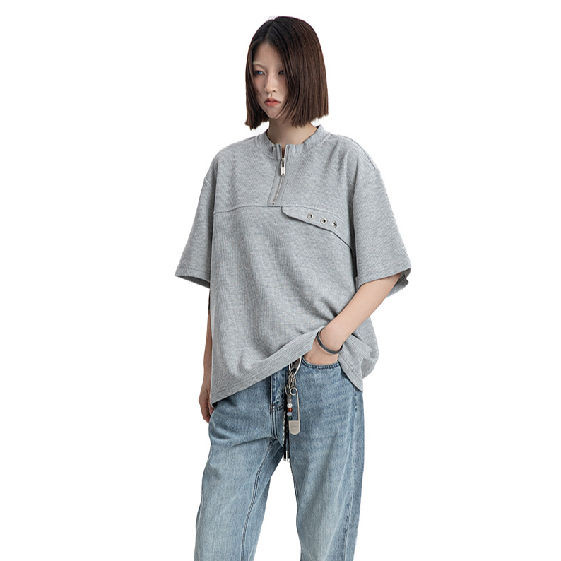 Vintage Cleanfit Half-Zip T-Shirt White Ash