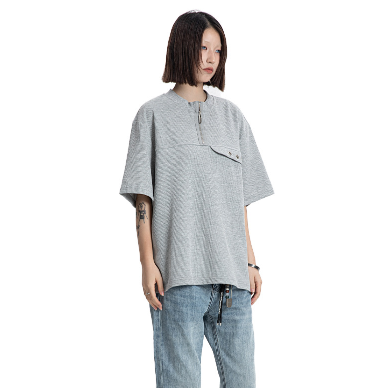 Vintage Cleanfit Half-Zip T-Shirt White Ash