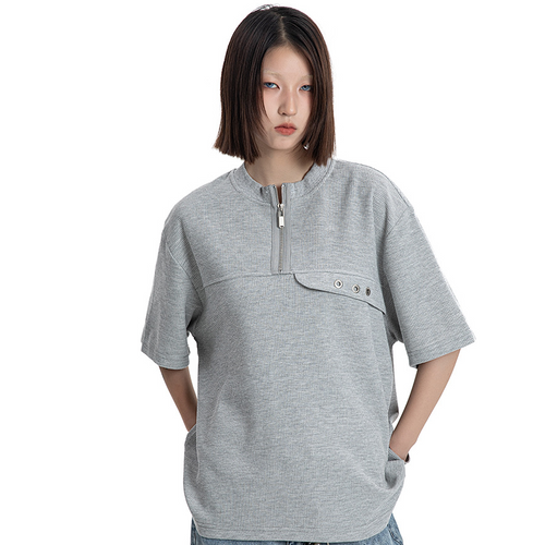 Vintage Cleanfit Half-Zip T-Shirt White Ash