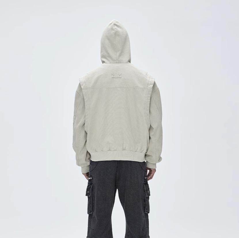 Washed canvas loose hooded jacket