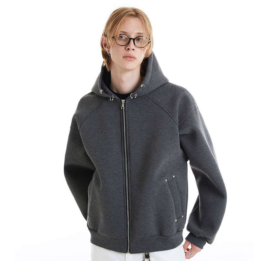 Basic solid color zip-up hoodie Dark Gray