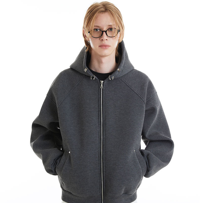 Basic solid color zip-up hoodie Dark Gray