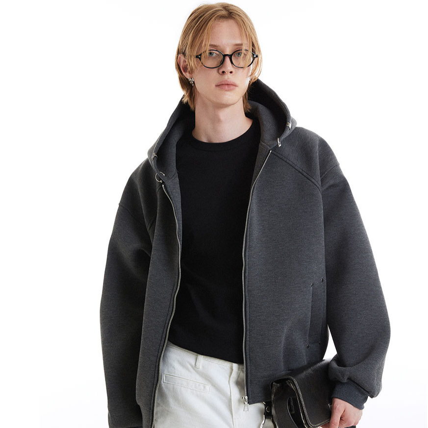 Basic solid color zip-up hoodie Dark Gray