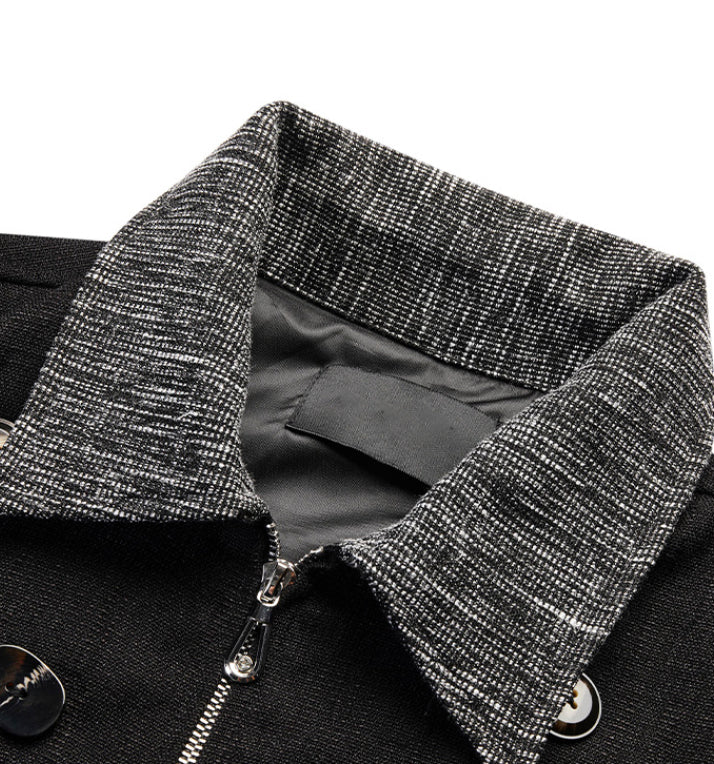 Colorblock Lapel Zip-Up Jacket