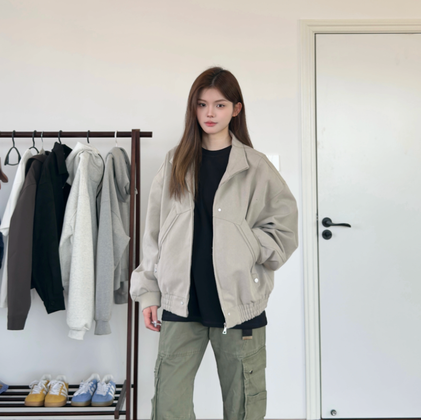 Simple canvas coat jacket White Grey