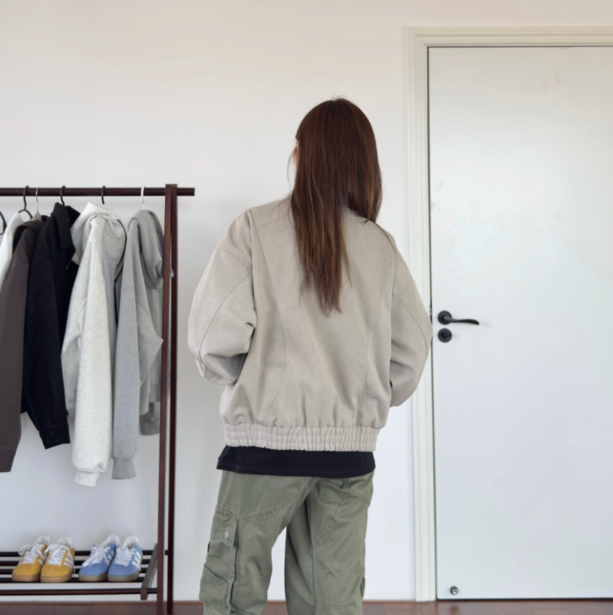 Simple canvas coat jacket White Grey