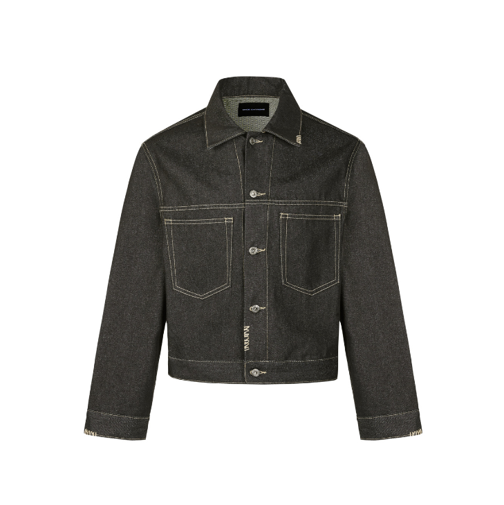 Vintage cropped wide lapel denim jacket