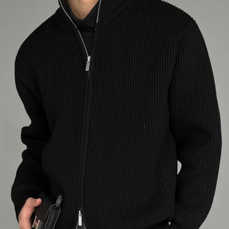 Knitted loose high-neck zip-up jacket Black