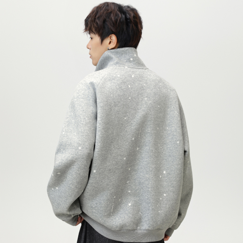 Loose zip-up stand-up collar sweatshirt