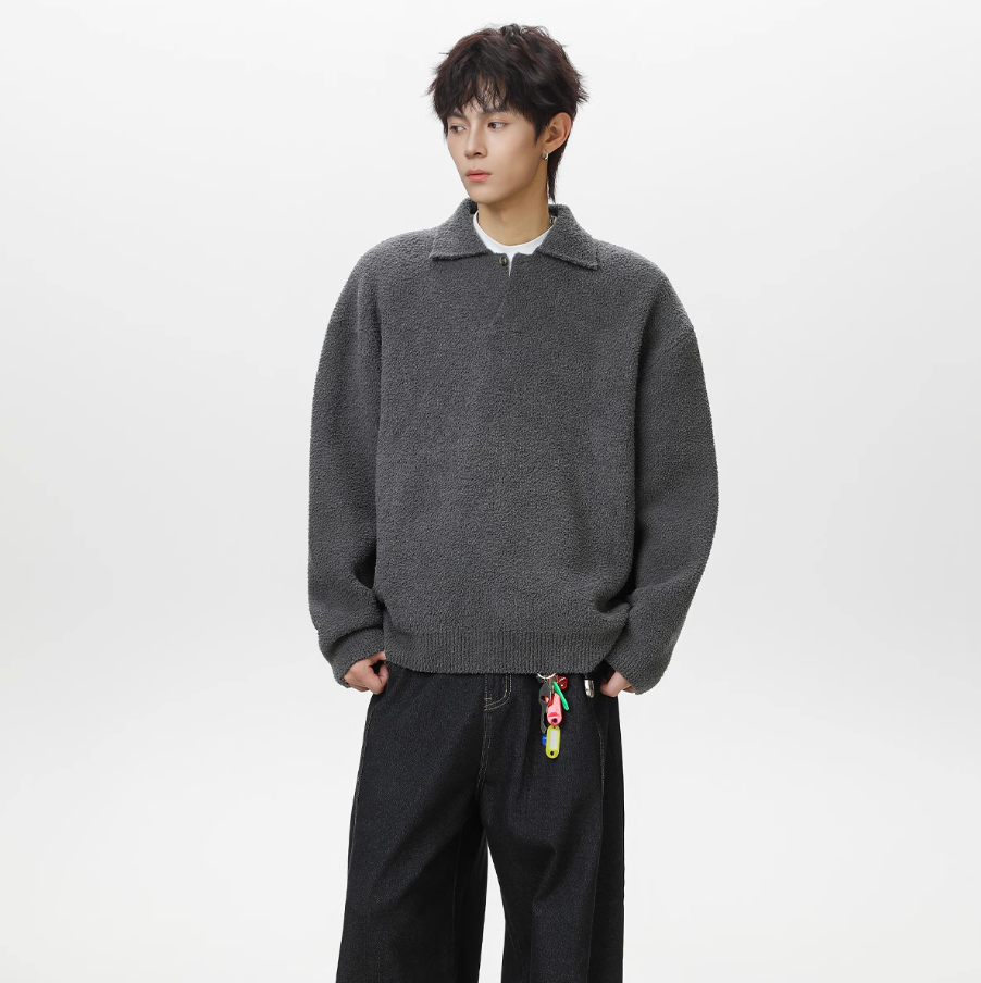 Lapel fleece knitted jacket