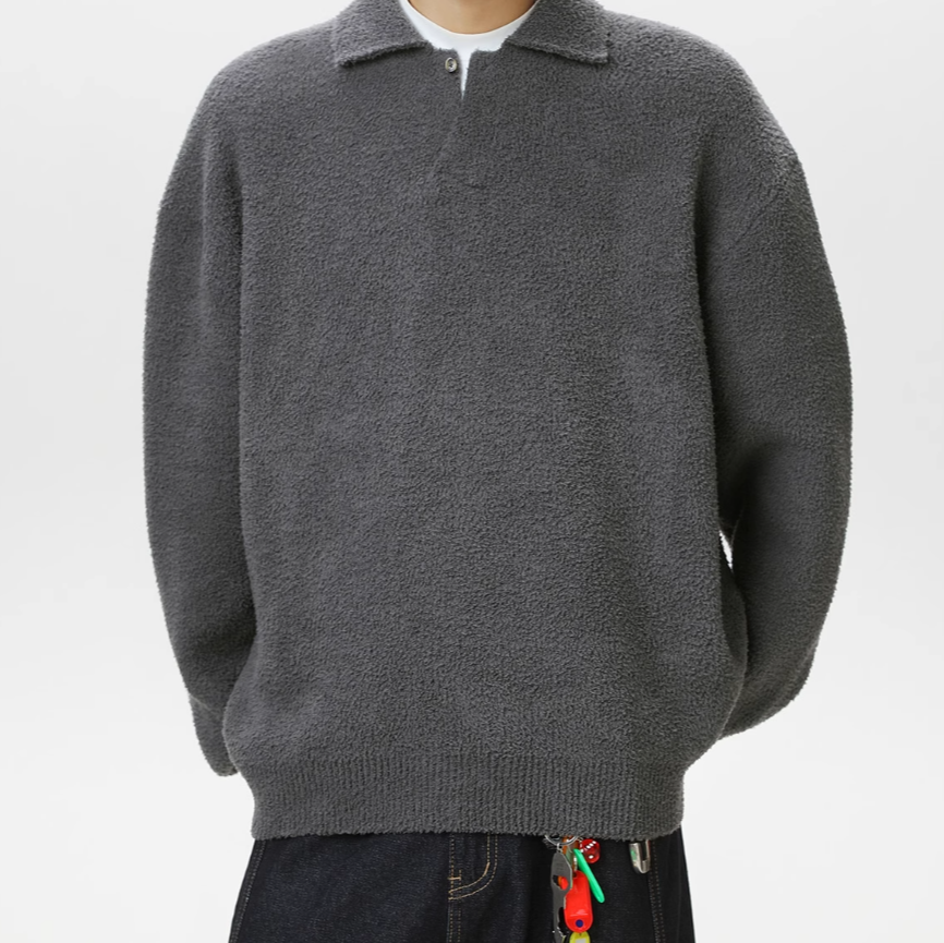 Lapel fleece knitted jacket