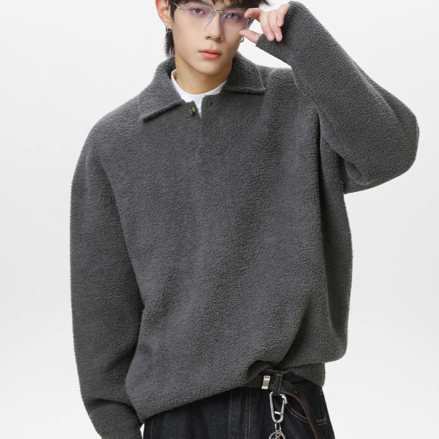 Lapel fleece knitted jacket