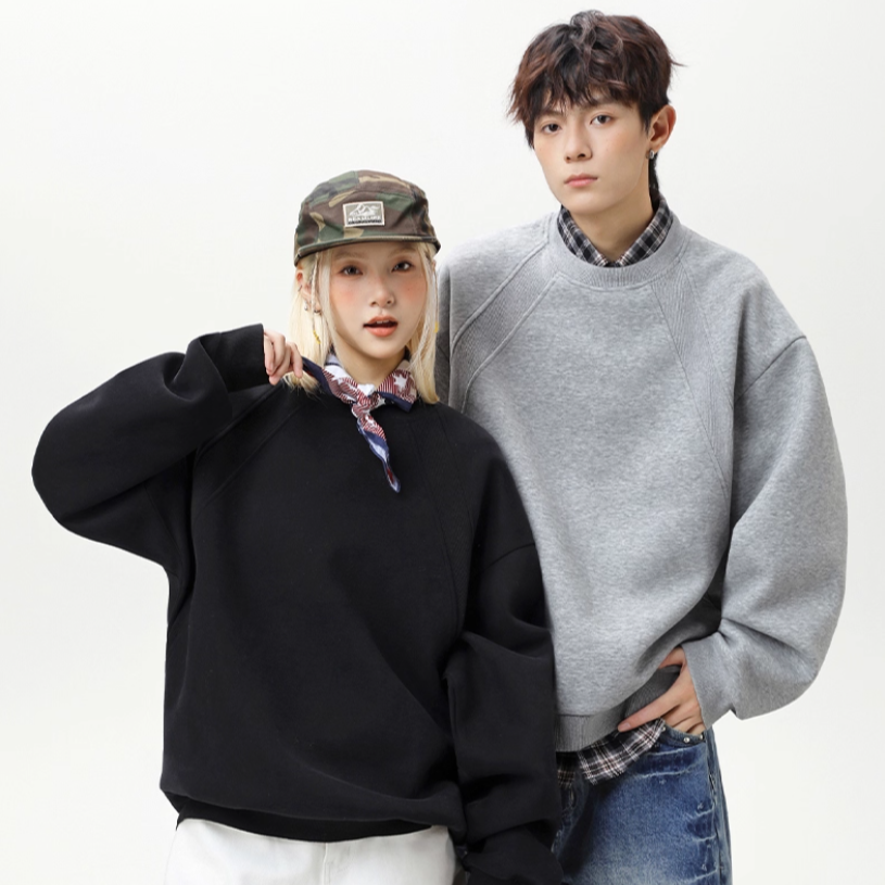 Loose crew neck casual sweatshirt Black