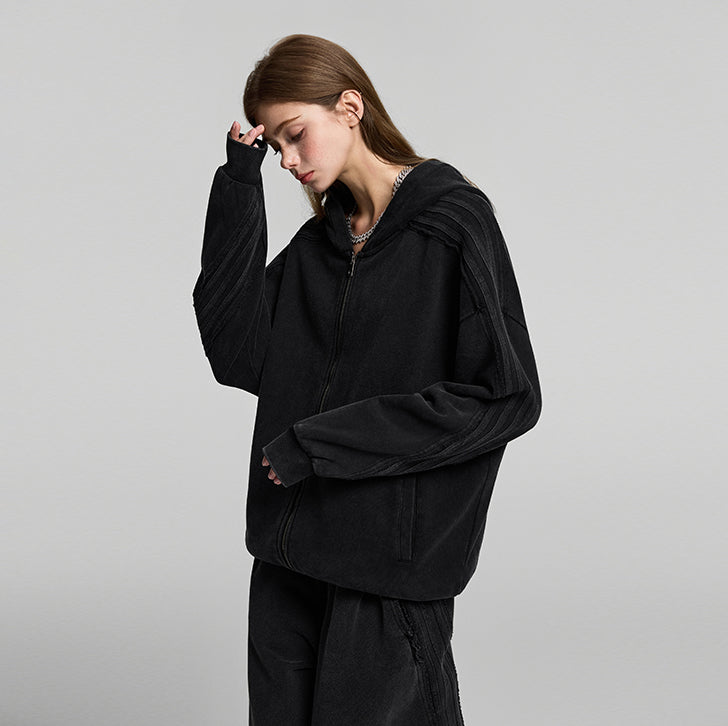 Patchwork zip jacket Black