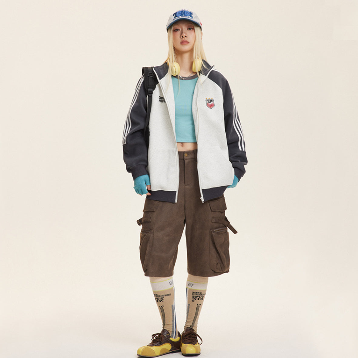 Vintage stand-up collar sports jacket White Ash