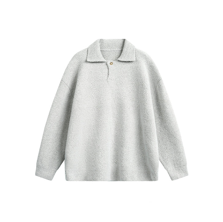 Lapel fleece knitted sweater White Ash