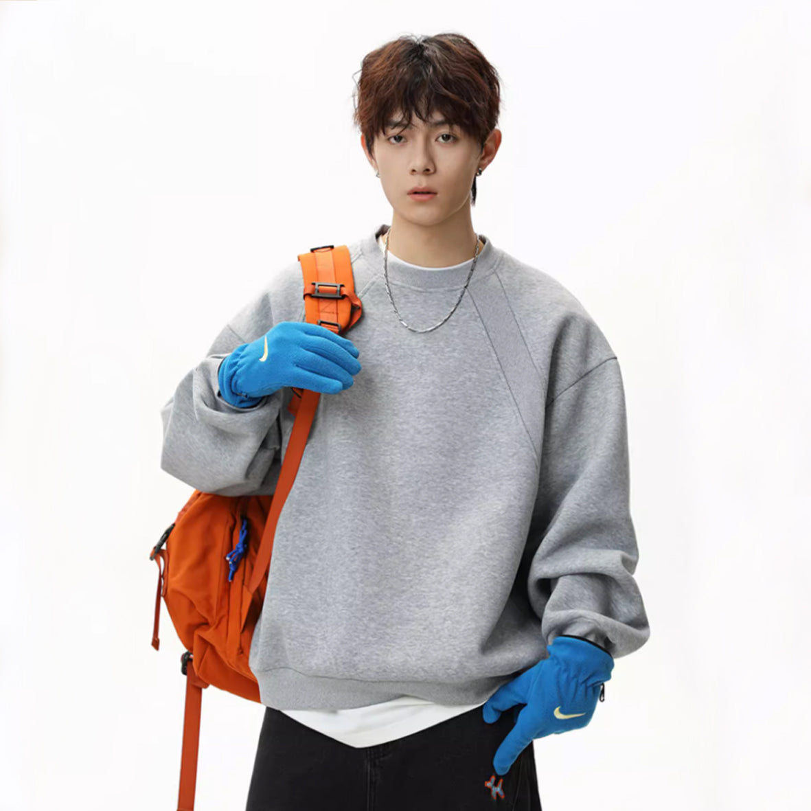 Loose crew neck casual sweatshirt  Cloud Gray