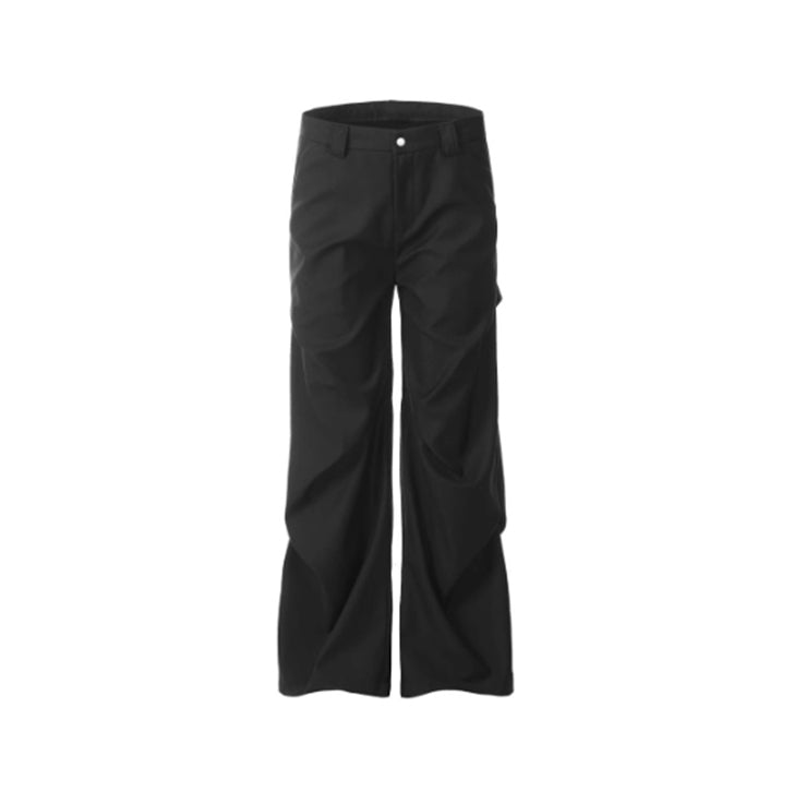 Pleated loose straight-leg trousers Black