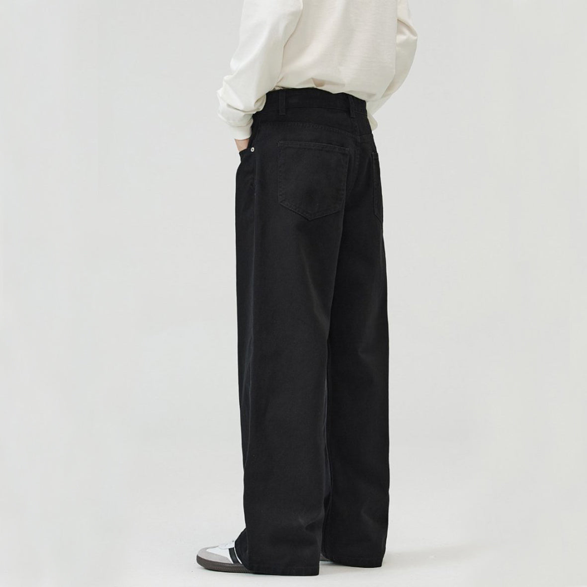Basic loose straight-leg casual pants Black