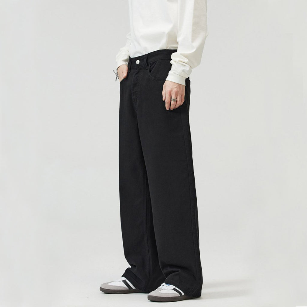 Basic loose straight-leg casual pants Black