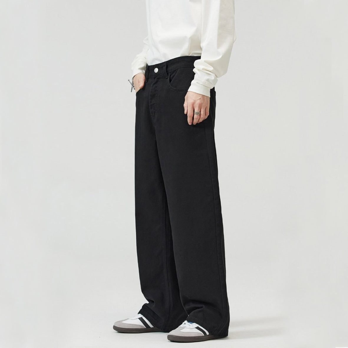 Basic loose straight-leg casual pants Black