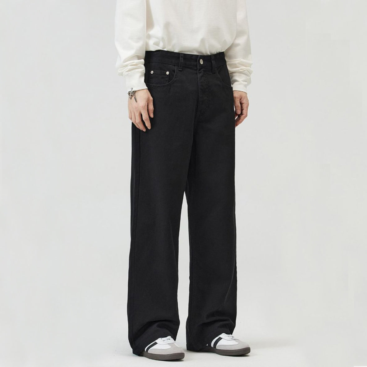 Basic loose straight-leg casual pants Black