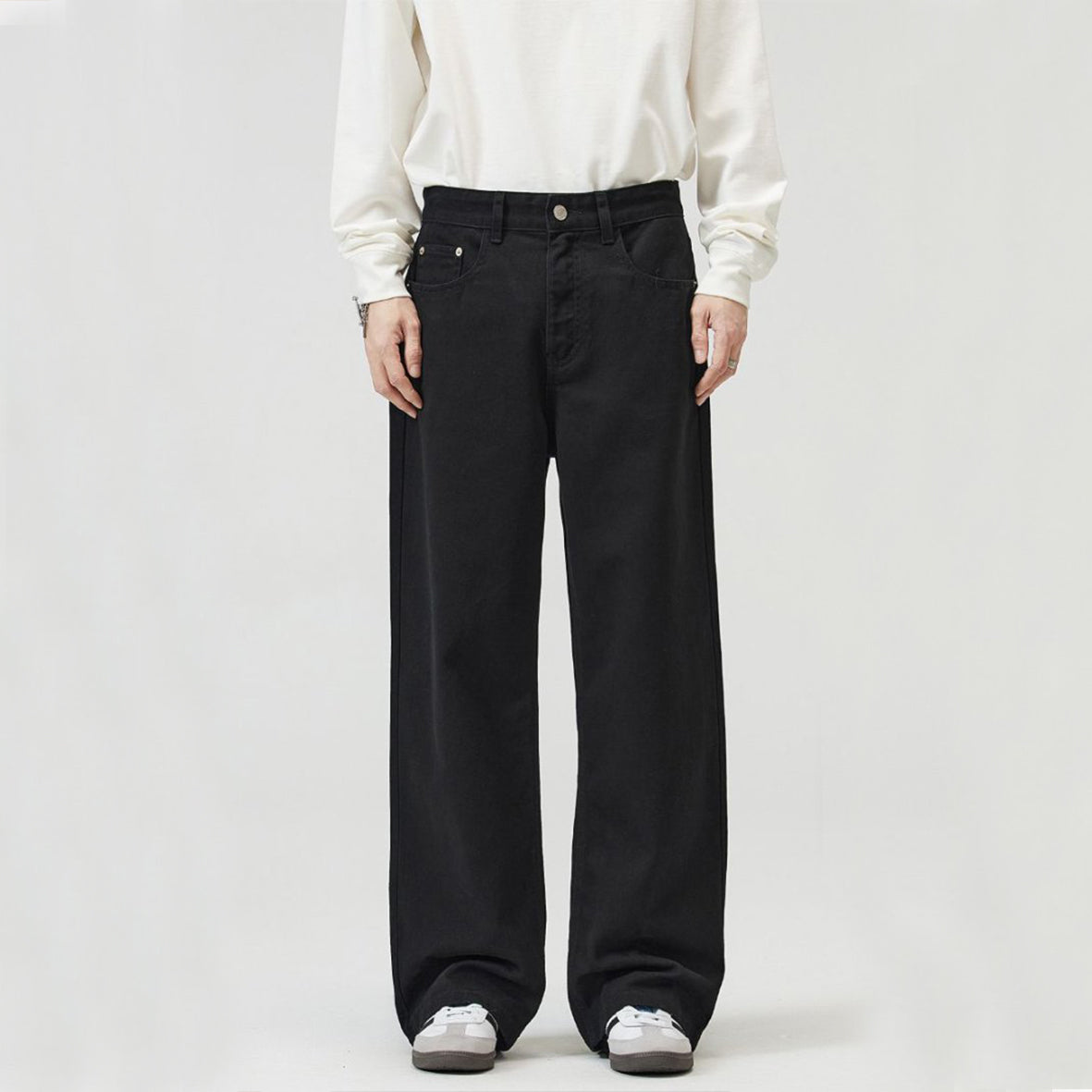 Basic loose straight-leg casual pants Black