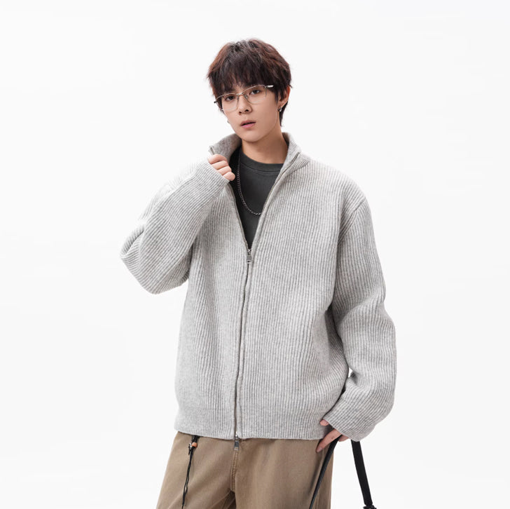 Knitted loose high-neck zip-up jacket White Ash