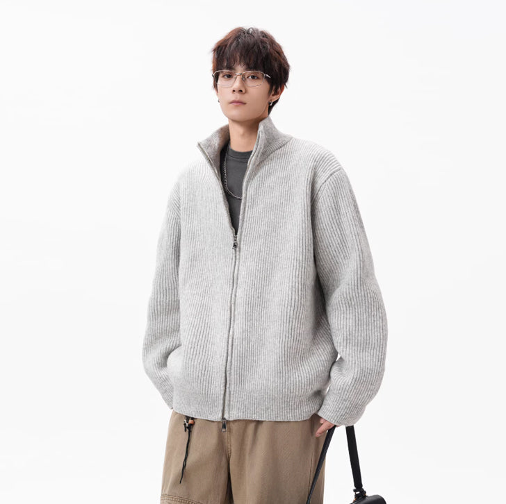 Knitted loose high-neck zip-up jacket White Ash