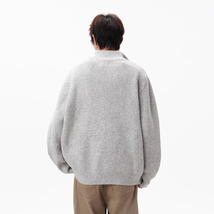 Knitted loose high-neck zip-up jacket White Ash