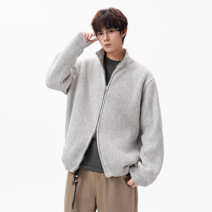 Knitted loose high-neck zip-up jacket White Ash