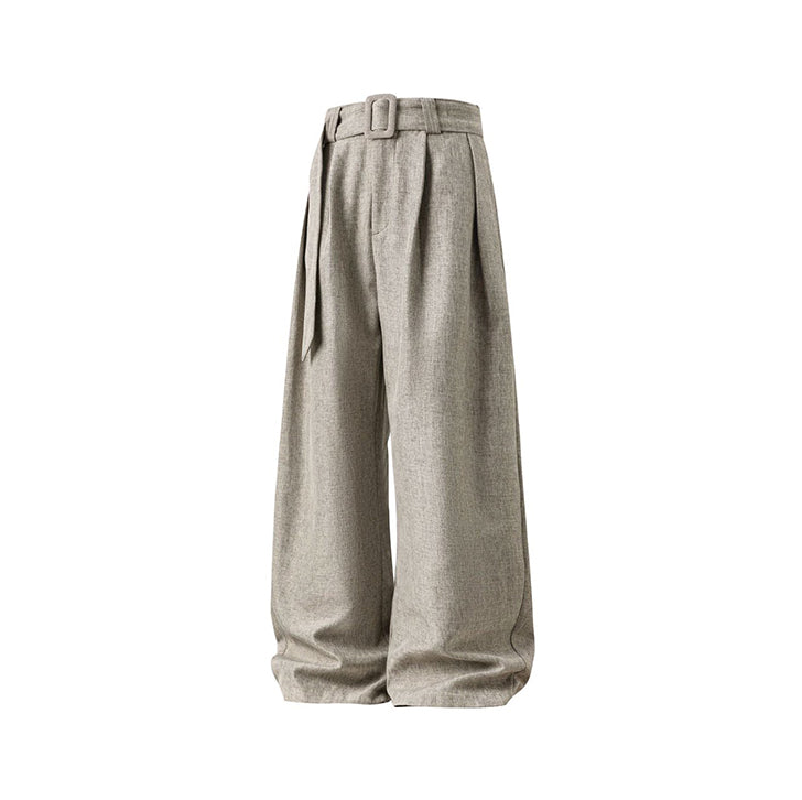 Linen Machete Loose Casual Pants Beige Gray