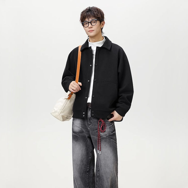 casual silhouette lapel jacket  Black
