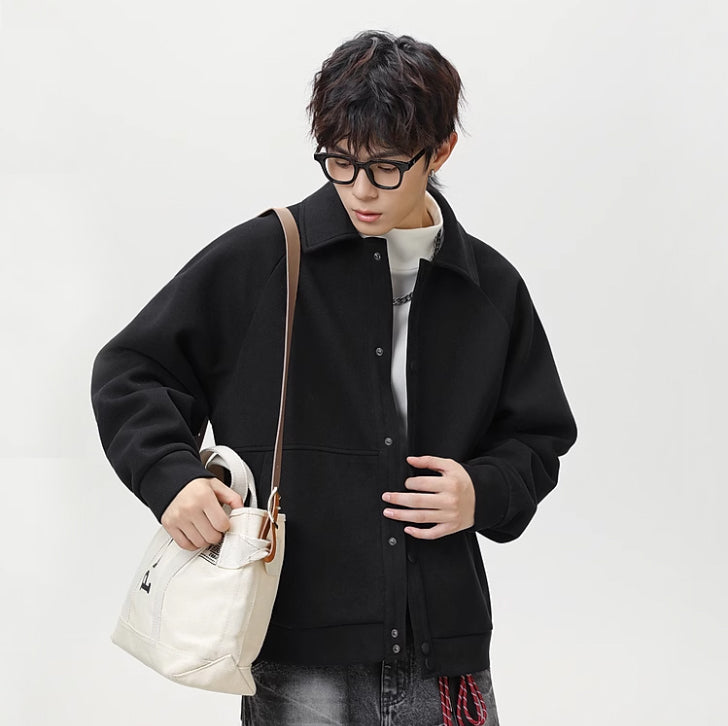 casual silhouette lapel jacket  Black