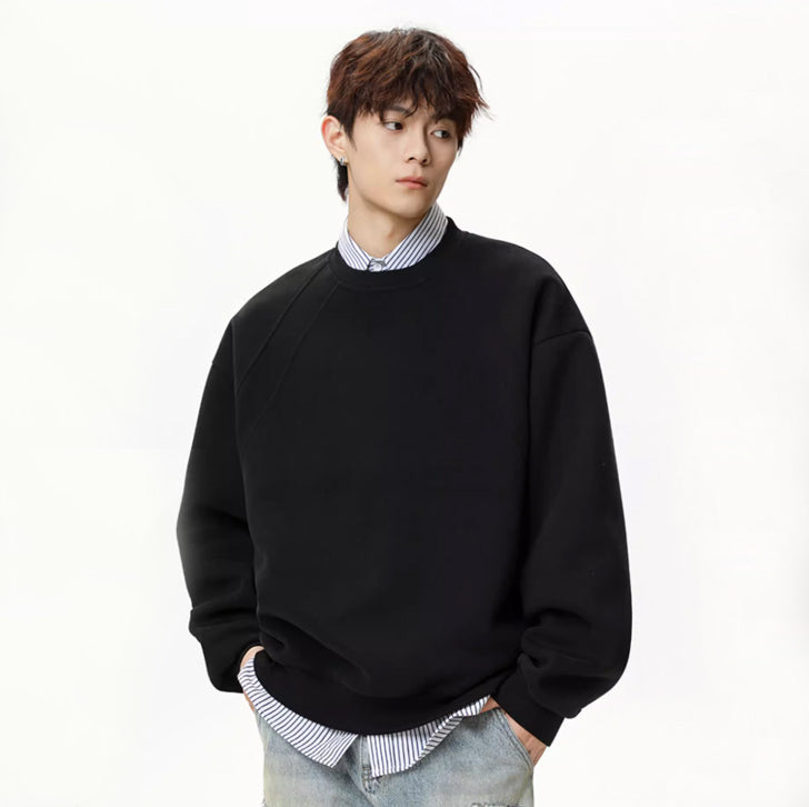 Loose crew neck casual sweatshirt Black