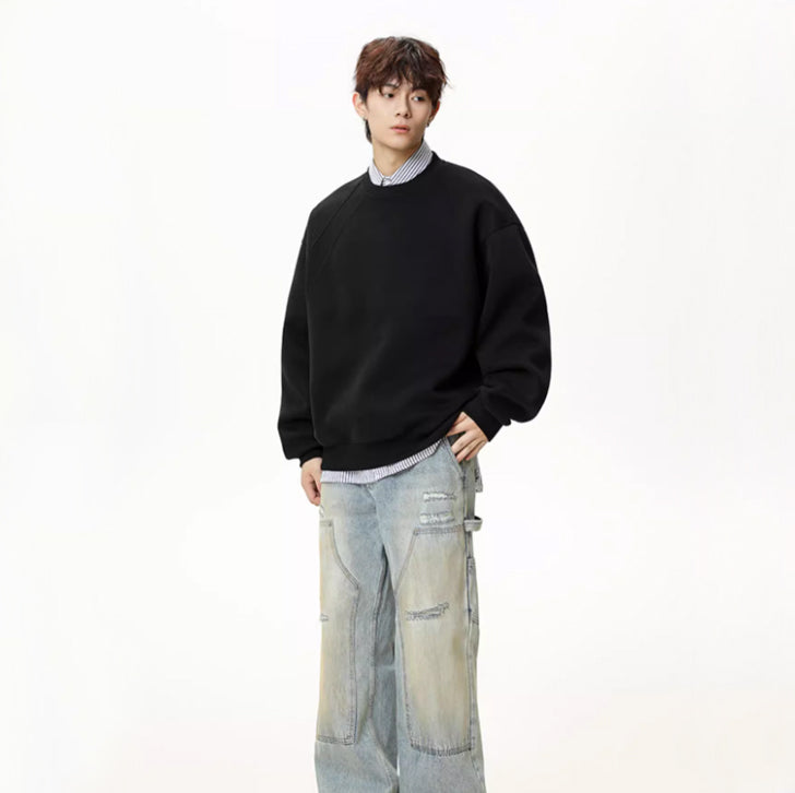 Loose crew neck casual sweatshirt Black