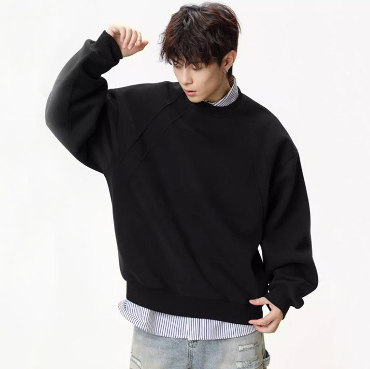 Loose crew neck casual sweatshirt Black