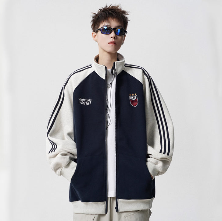 Vintage stand-up collar sports jacket Deep Sea Blue