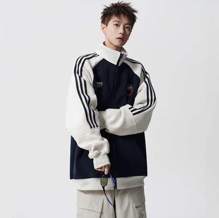 Vintage stand-up collar sports jacket Deep Sea Blue