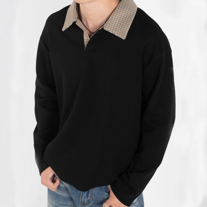 Simple casual anti-wrinkle long-sleeved T-shirt Black