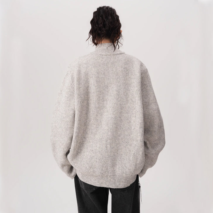 Knitted loose high-neck zip-up jacket White Ash