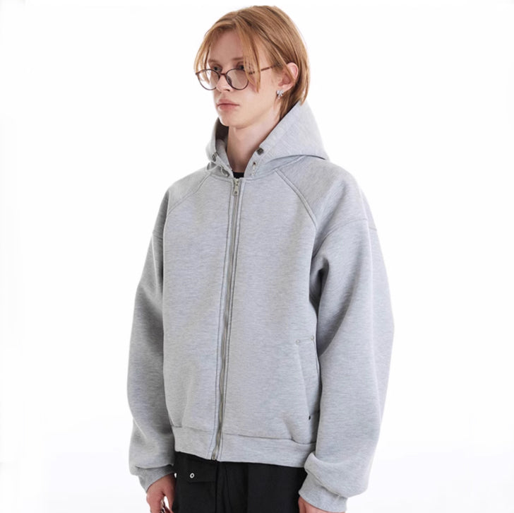 Basic solid color zip-up hoodie White Ash