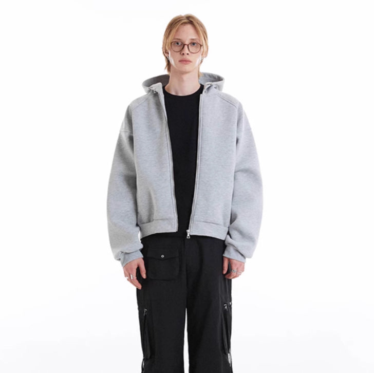 Basic solid color zip-up hoodie White Ash
